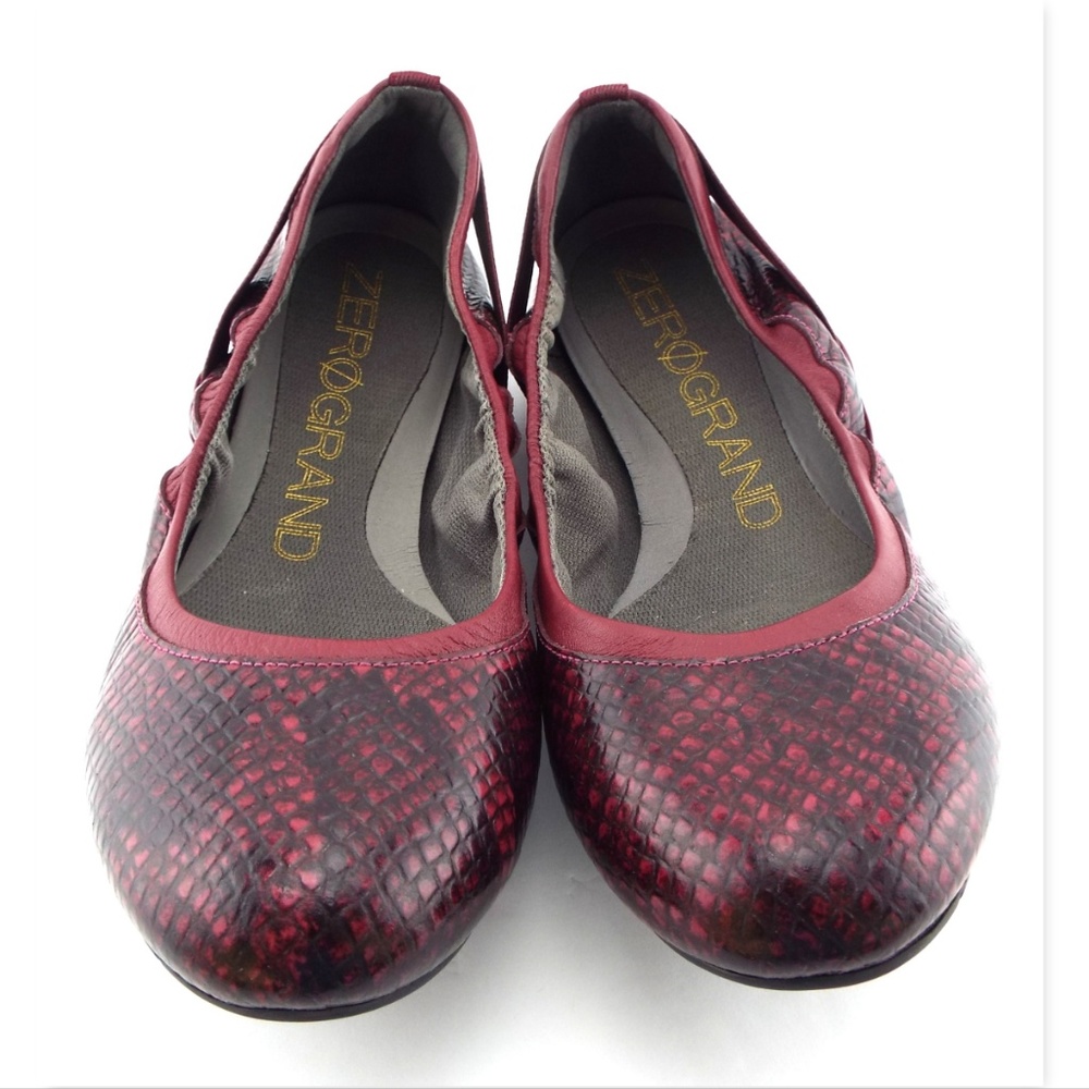 COLE HAAN ZEROGRAND Dark Pink Snake Print Leather Ballet Flats 7.5